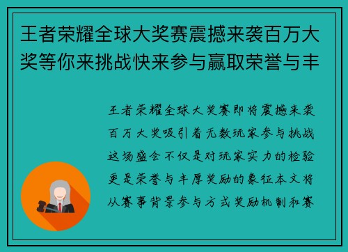 王者荣耀全球大奖赛震撼来袭百万大奖等你来挑战快来参与赢取荣誉与丰厚奖励