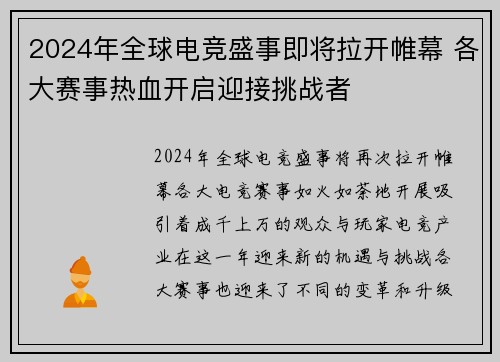 2024年全球电竞盛事即将拉开帷幕 各大赛事热血开启迎接挑战者